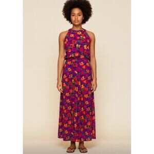 Vintage E.D. Michaels Floral Rayon Maxi Dress Women’s 11-12 USA Bold Print